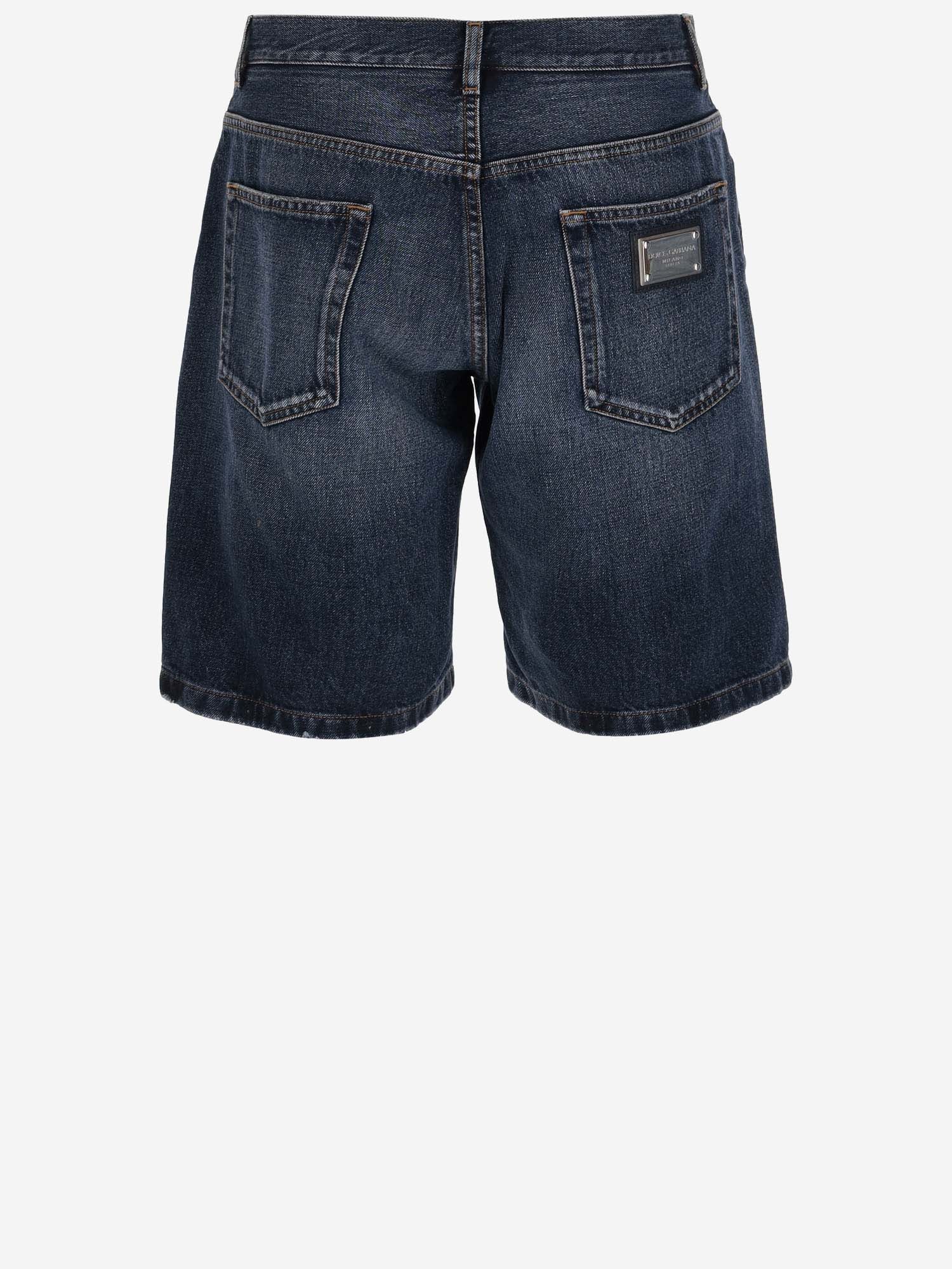 Dolce & Gabbana Cotton Denim Short Pants With Logo Plaque - Banlieue91 -
