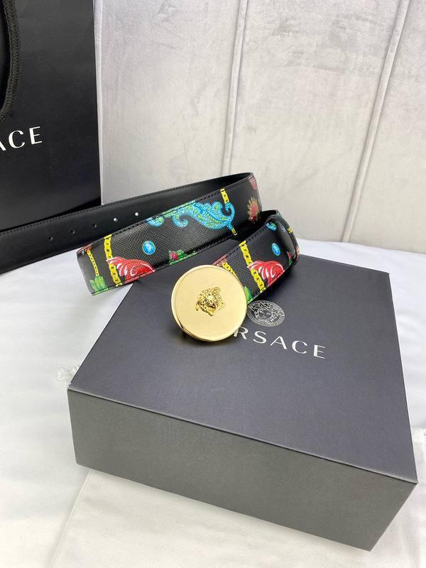 Versace MEDUSA BIGGIE ENAMEL LEATHER BELT - Banlieue91