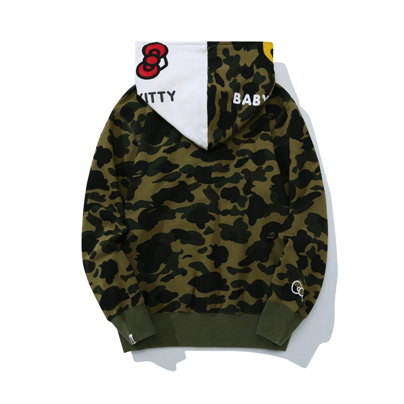 BAPE Sanrio Milo Hello Kitty Split Face 1st Camo Full Zip Hoodie A Bathing Ape Green - Banlieue91