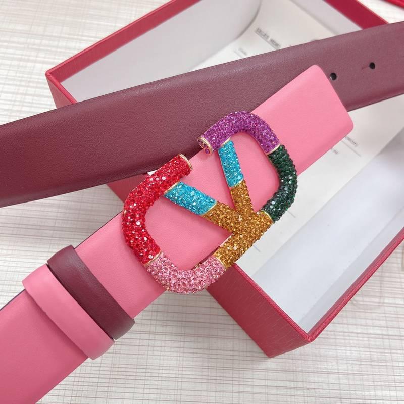 VALENTINO GARAVANI V logo Rainbow Reversible Leather Belt 'Pink/Red' - Banlieue91