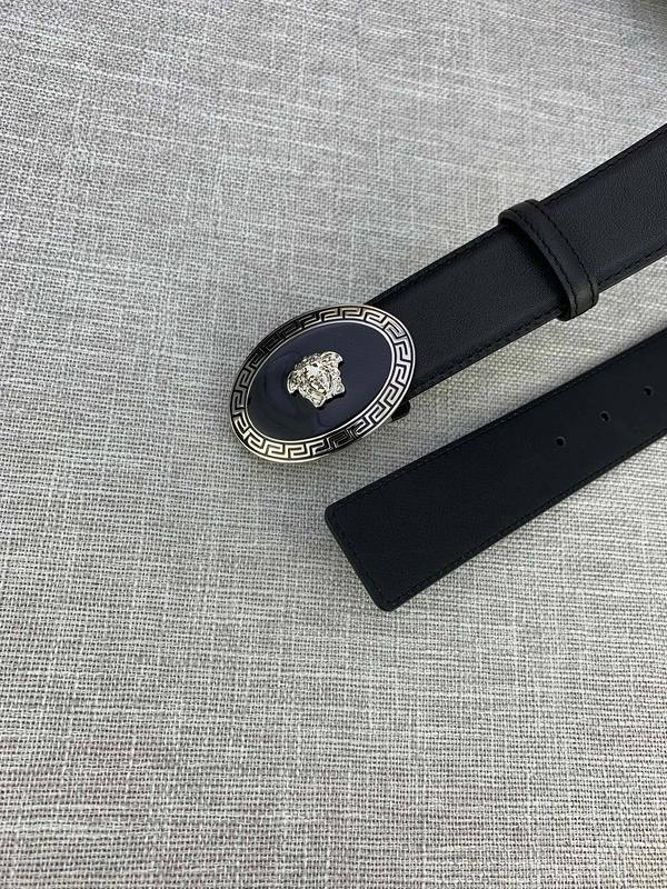 Versace Black Leather Vitello Belt Silver Medallion Buckle - Banlieue91