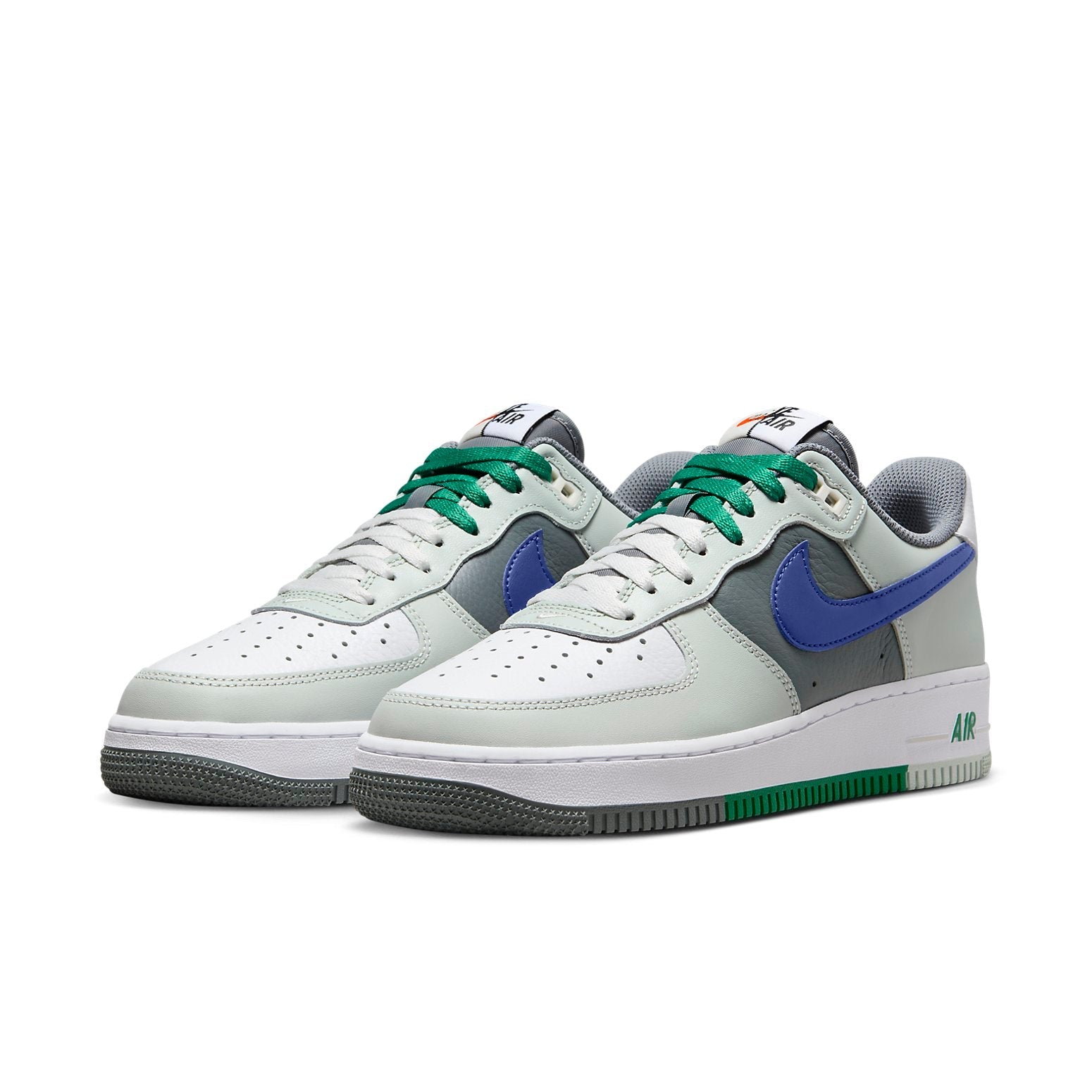 Air Force 1 Low 'Split' sneaker displayed from a side angle highlighting its royal blue accents.