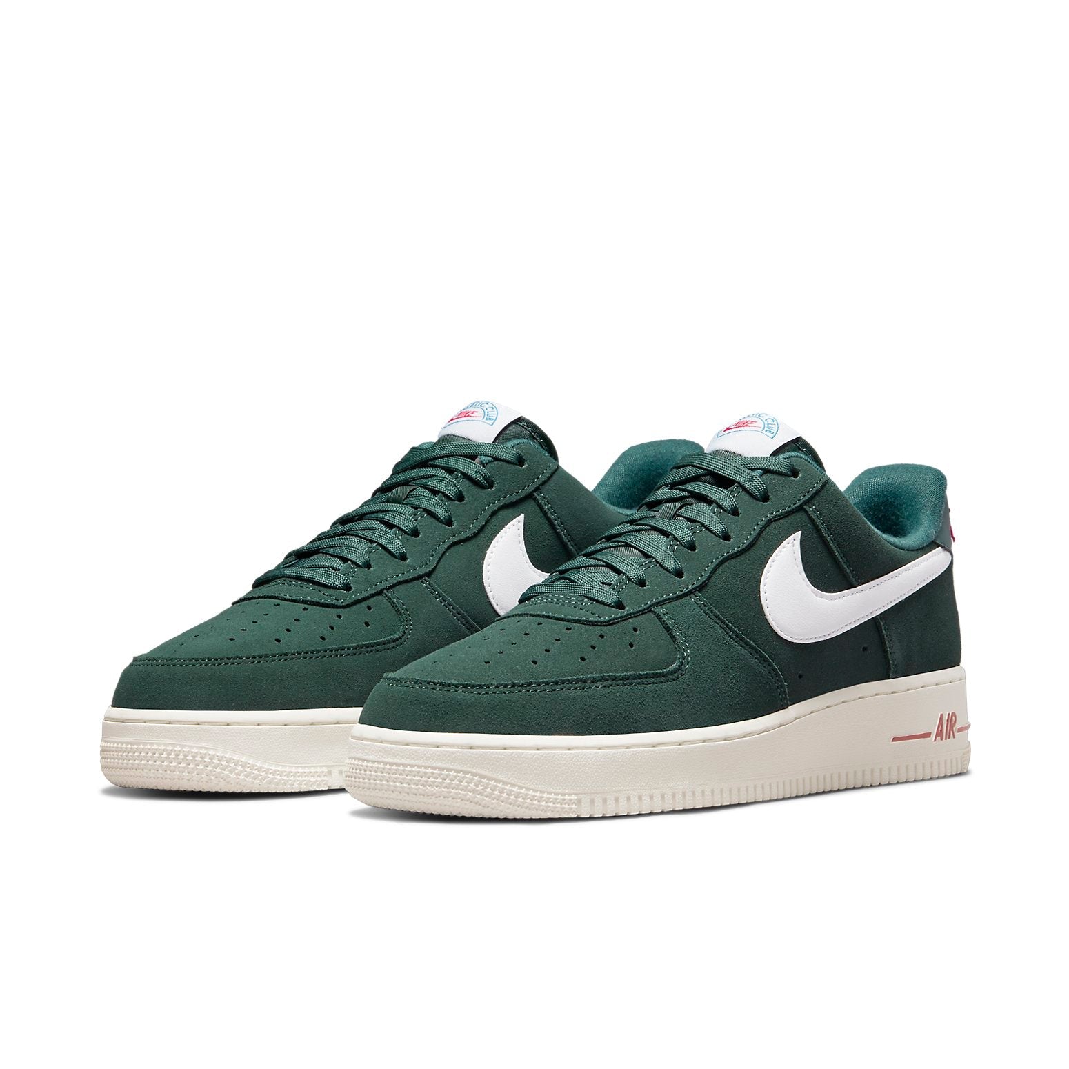 Close-up of the Nike Air Force 1 Low 'Athletic Club White' highlighting the green and white colorway.