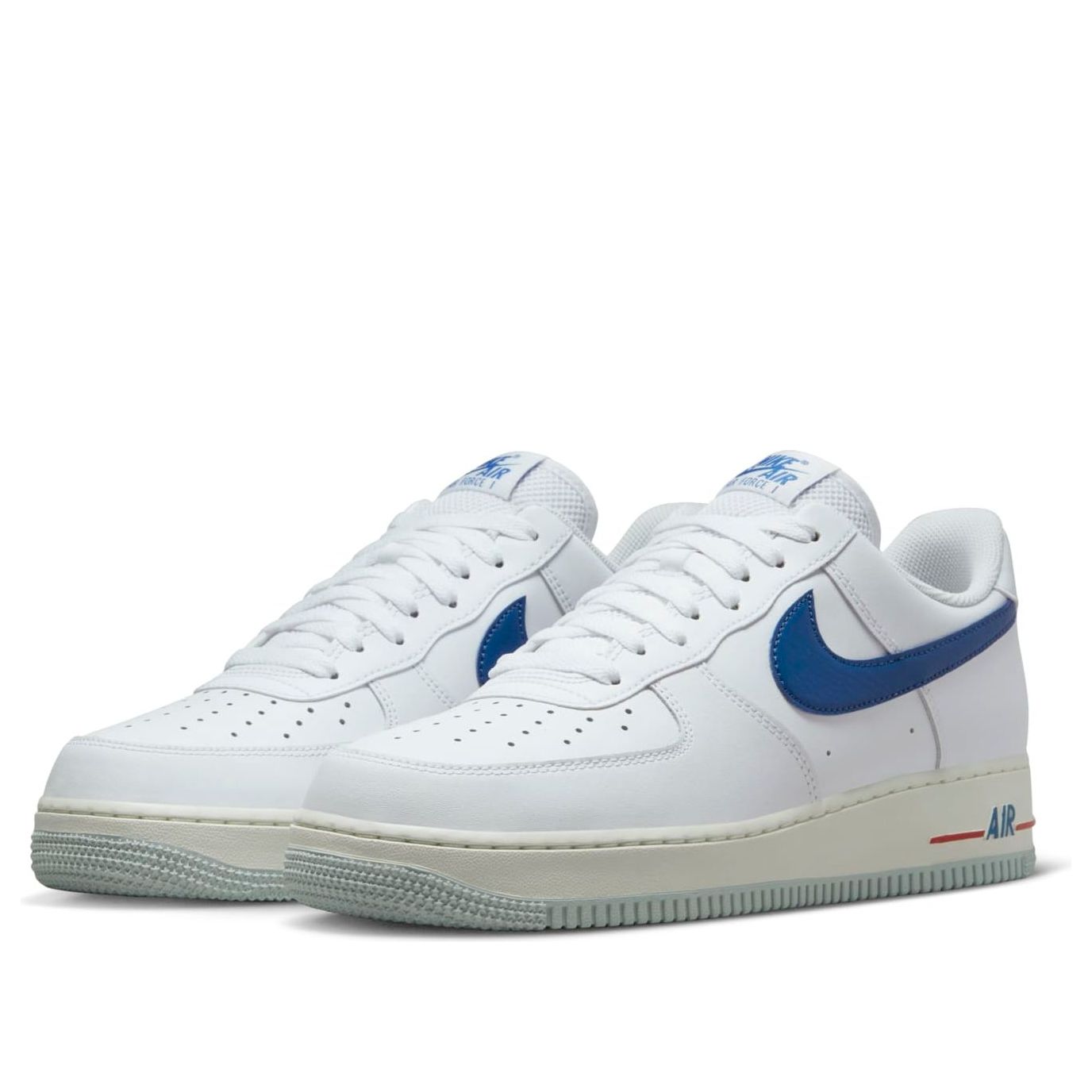 Top-down view of Nike Air Force 1 '07 'USA - White Game Royal featuring the iconic laces and branding.