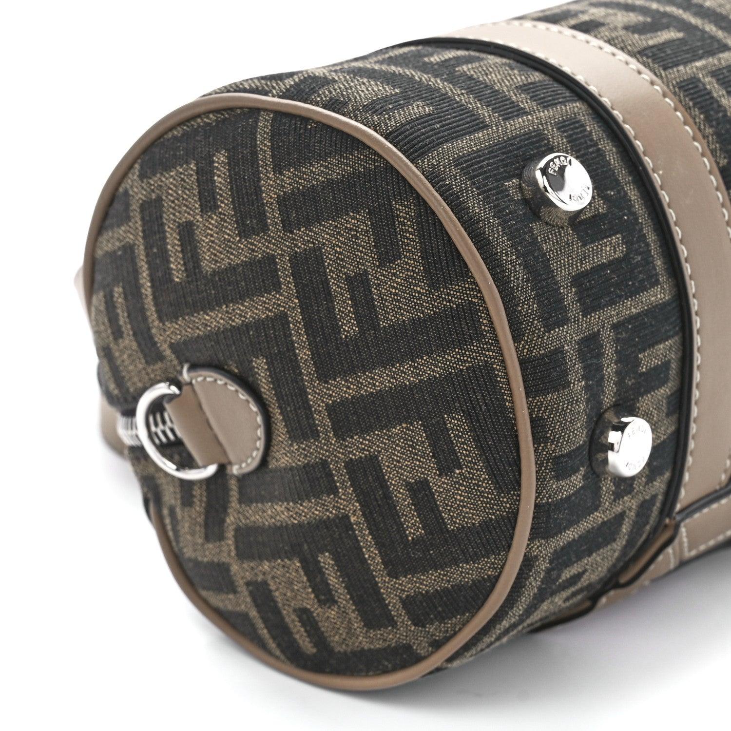 Fendi Fabric Jacquard Vitello Grace FF 1974 Mini O'Lock Bowling Bag Tobacco Moro Sand - Banlieue91