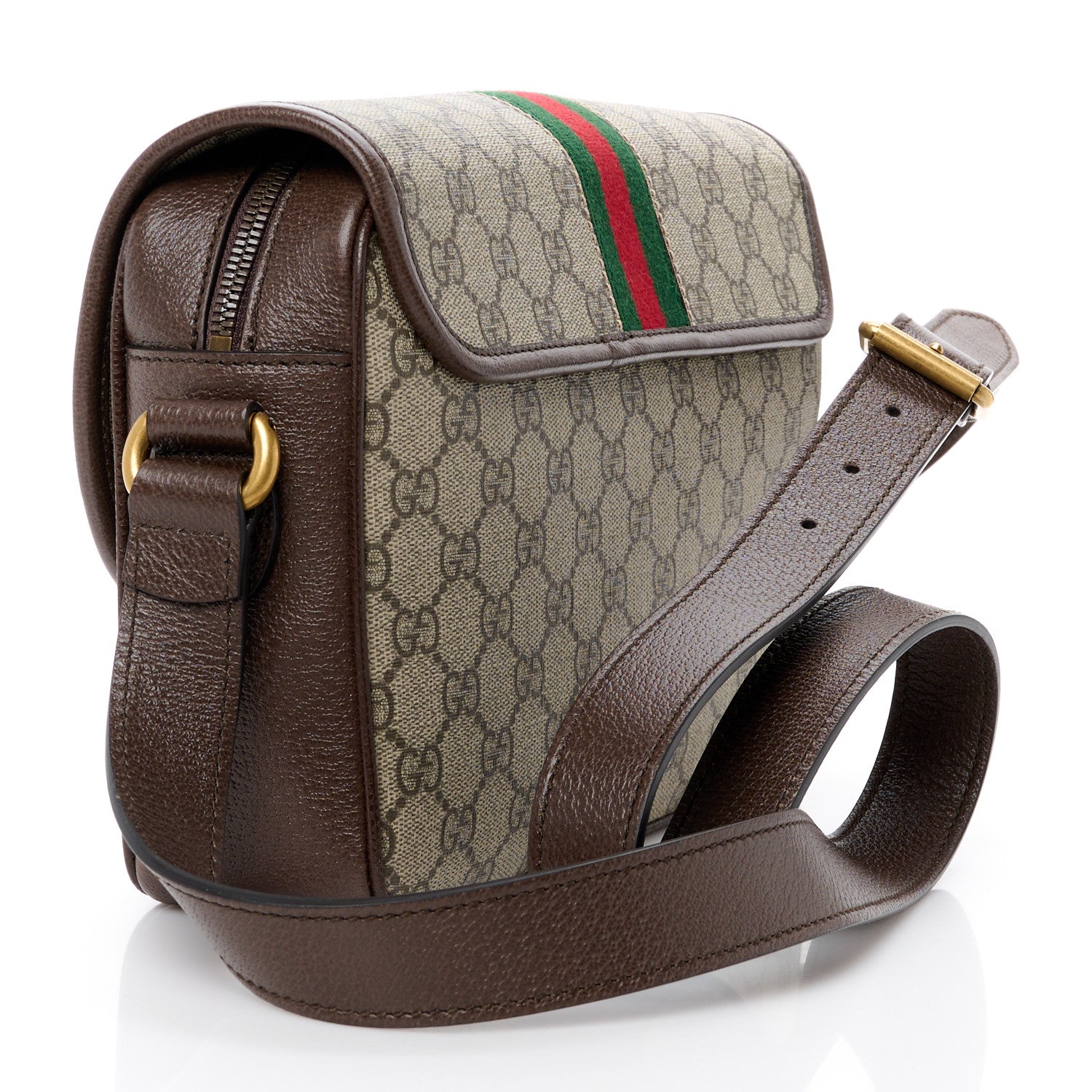 Gucci GG Supreme Monogram Textured Dollar Calfskin Ophidia Flap Shoulder Bag Beige Ebony New Acero - Banlieue91