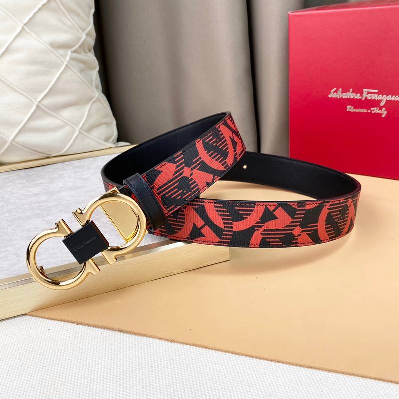 Salvatore Ferragamo Adjustable & Reversible Logo All Over Men Belt 'Red/Black' - Banlieue91