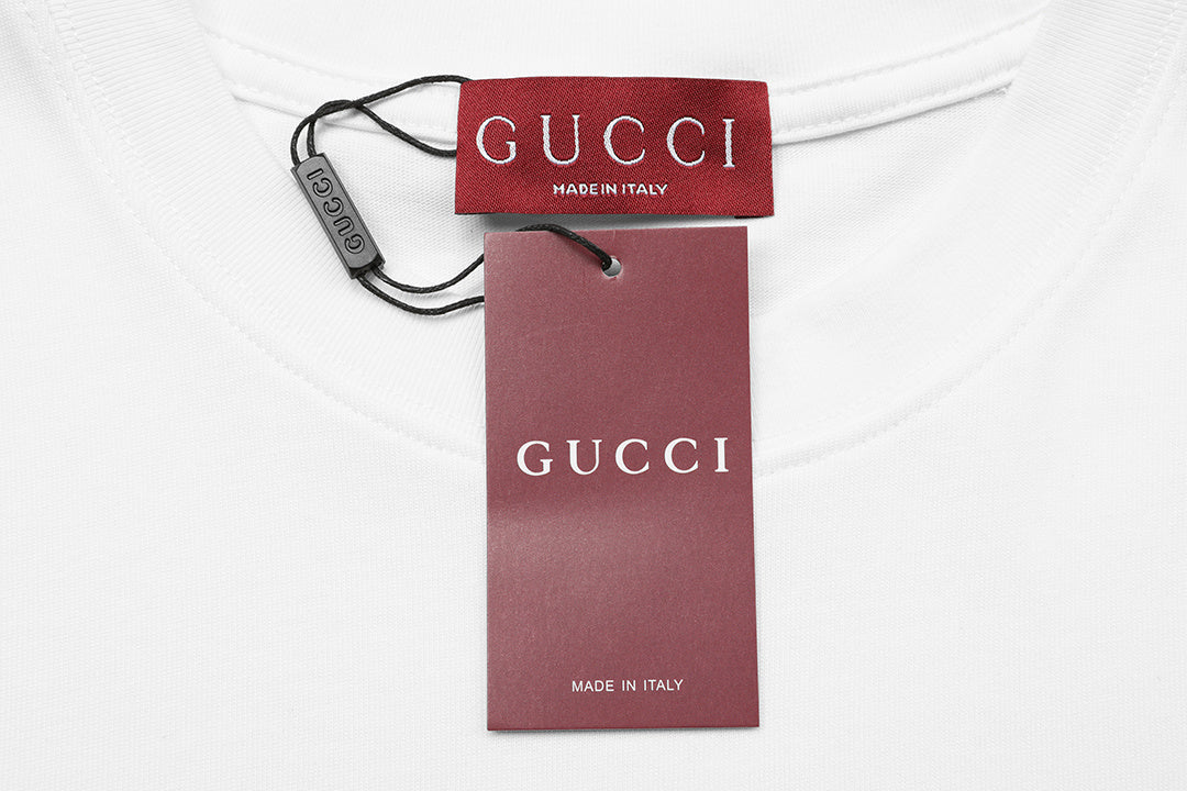 Detail view of Gucci T-Shirt Without Collar 'White', highlighting premium fabric and relaxed fit.