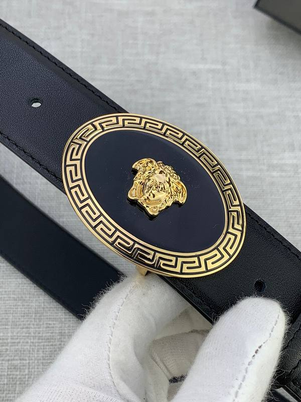 Versace Black Leather Vitello Belt Gold Medallion Buckle - Banlieue91