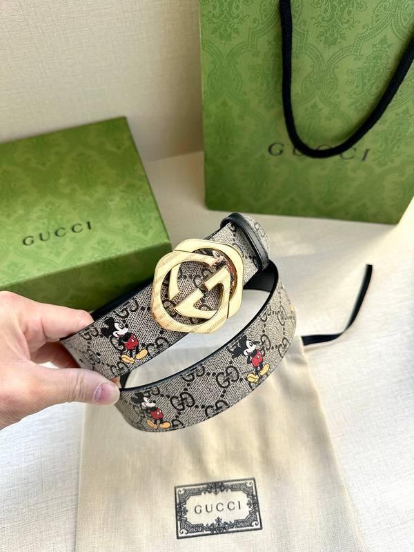 GUCCI x Mickey Mouse Embellished coated-canvas and leather belt 'Grey' - Banlieue91