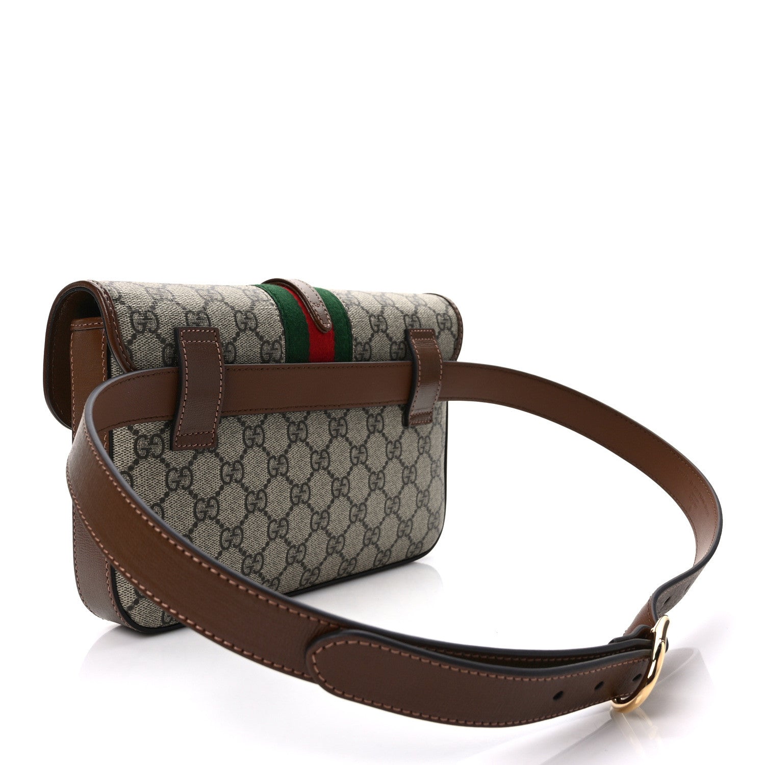 Gucci GG Supreme Monogram Azalea Calfskin Web Jackie 1961 Belt Bag Beige Ebony Brown Sugar - Banlieue91