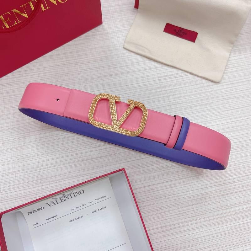 Valentino V logo Hammered Buckle Reversible Wide Signature Belt 'Pink/Purple' - Banlieue91