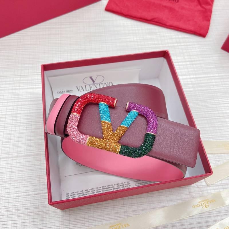 VALENTINO GARAVANI V logo Rainbow Reversible Leather Belt 'Pink/Brown' - Banlieue91