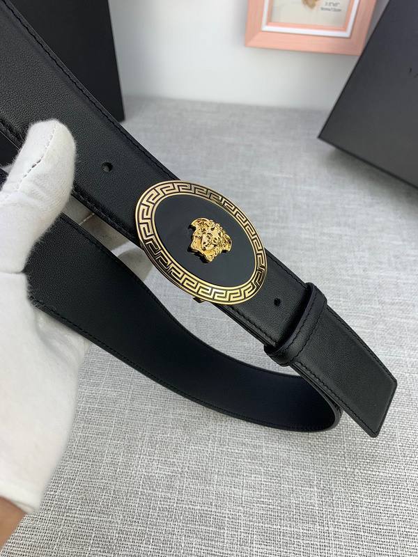 Versace Black Leather Vitello Belt Gold Medallion Buckle - Banlieue91