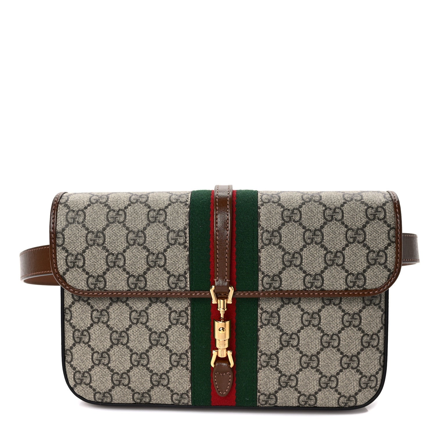 Gucci GG Supreme Monogram Azalea Calfskin Web Jackie 1961 Belt Bag Beige Ebony Brown Sugar - Banlieue91