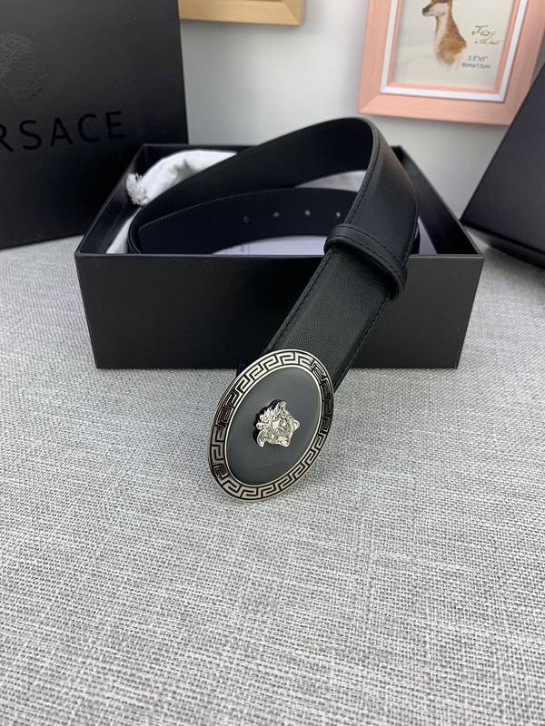 Versace Black Leather Vitello Belt Silver Medallion Buckle - Banlieue91