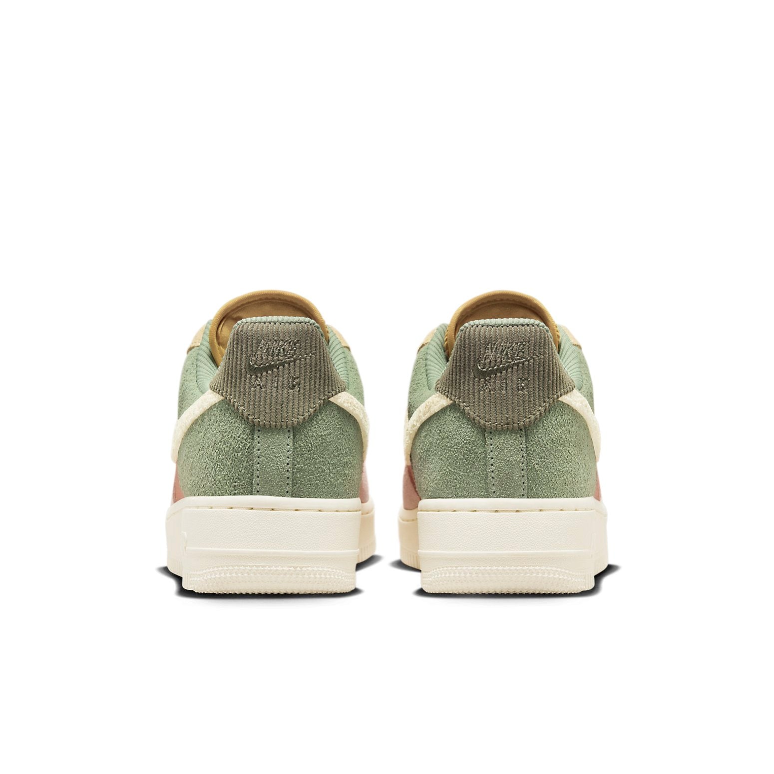 Close-up of the Nike Air Force 1 '07 LX 'Oil Green Terra Blush' highlighting the textured materials and vibrant colors.