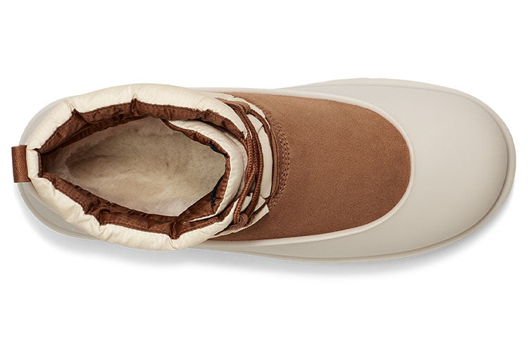 Side profile of UGG Classic Mini Lace-Up Weather Boot 'Dune', displaying its versatile style and rugged design for winter weather.
