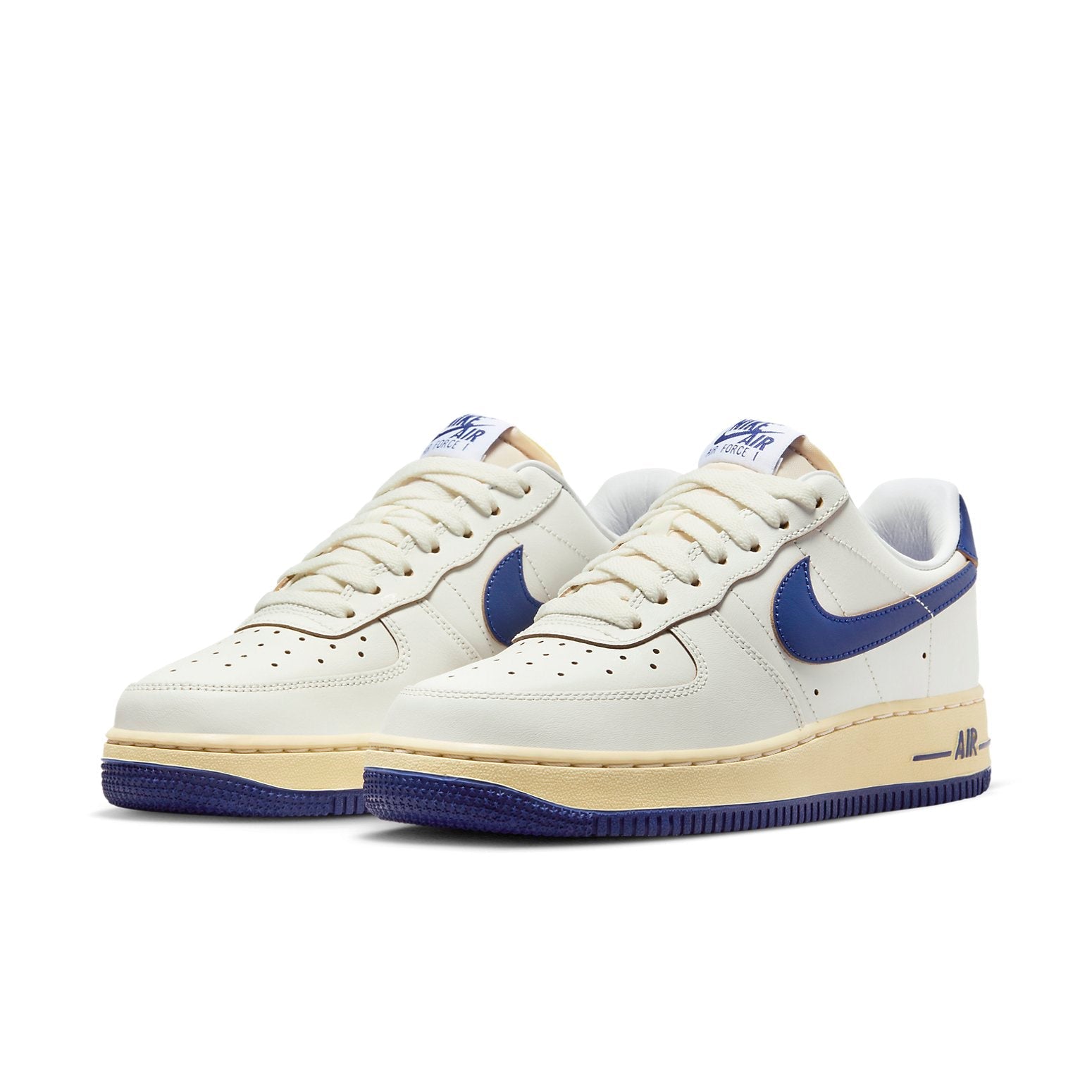Close-up of Nike Air Force 1 '07 'Sail Pale Vanilla' showcasing detailed craftsmanship and stylish design elements.