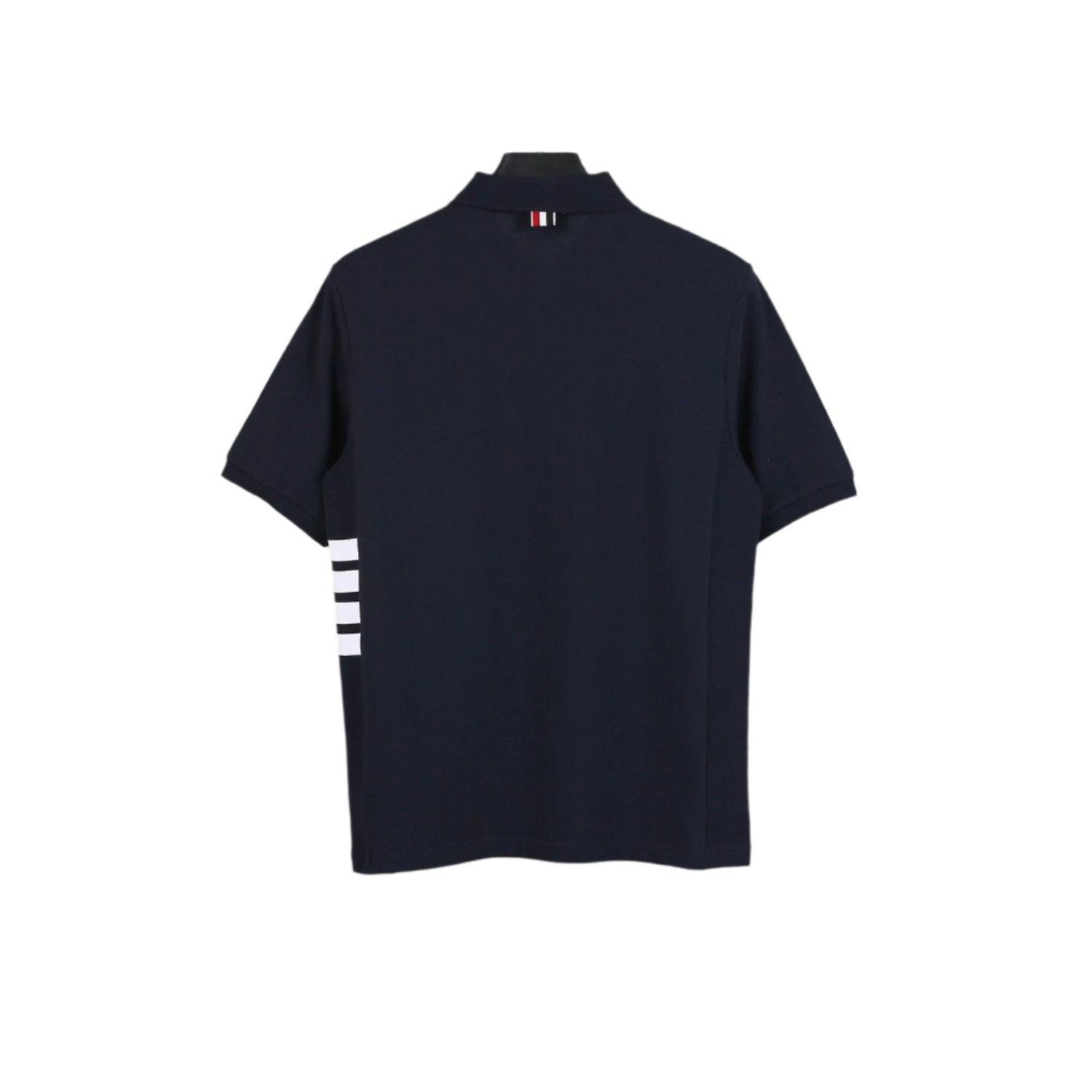 Thom Browne Navy Blue T-Shirt with Collar - Banlieue91