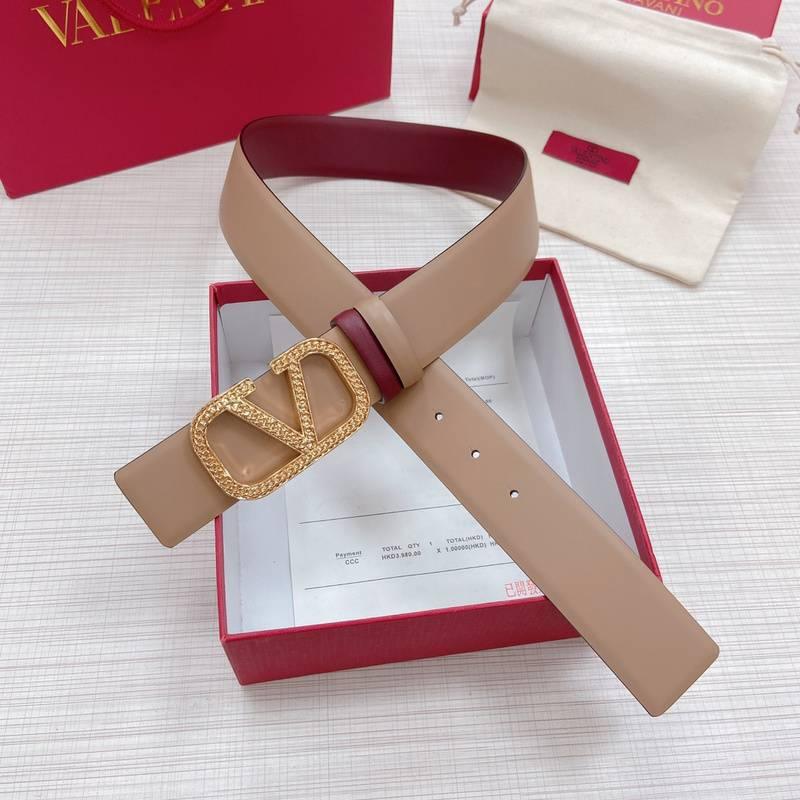 Valentino V logo Hammered Buckle Reversible Wide Signature Belt 'Beige/Red' - Banlieue91