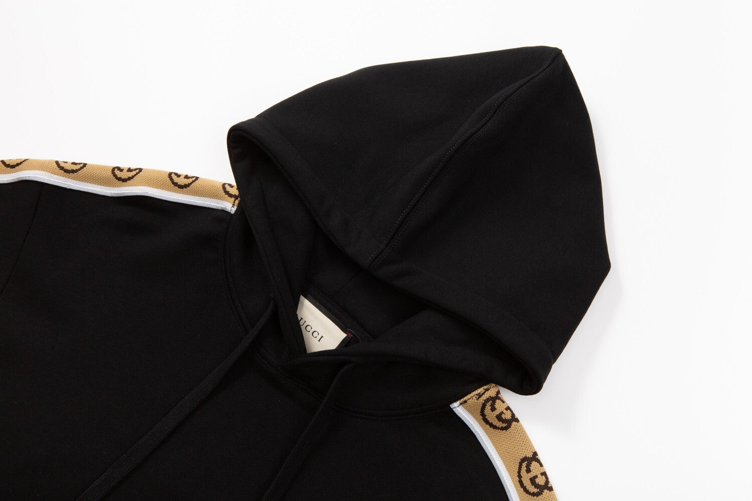 Gucci Cotton Jersey Hooded Sweatshirt on a hanger highlighting its design.