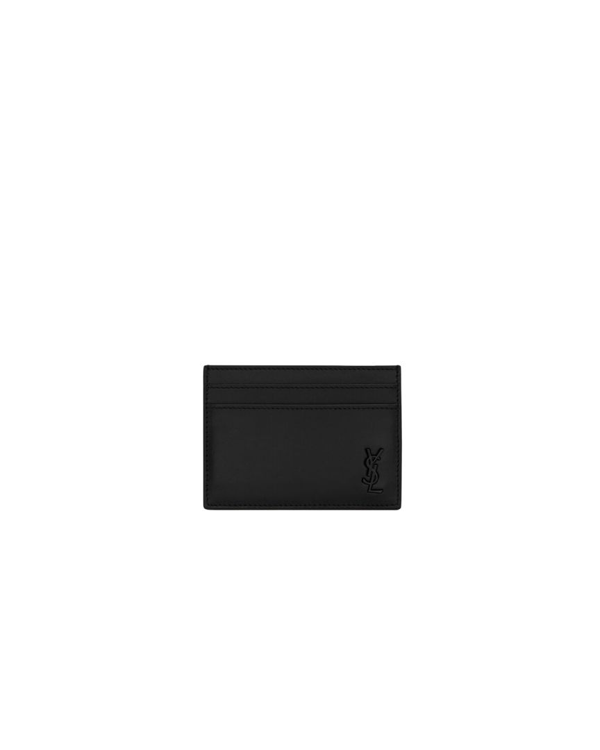 SAINT LAURENT Leather Card Holder with Cassandre Plaque - Mini Size - Banlieue91 -