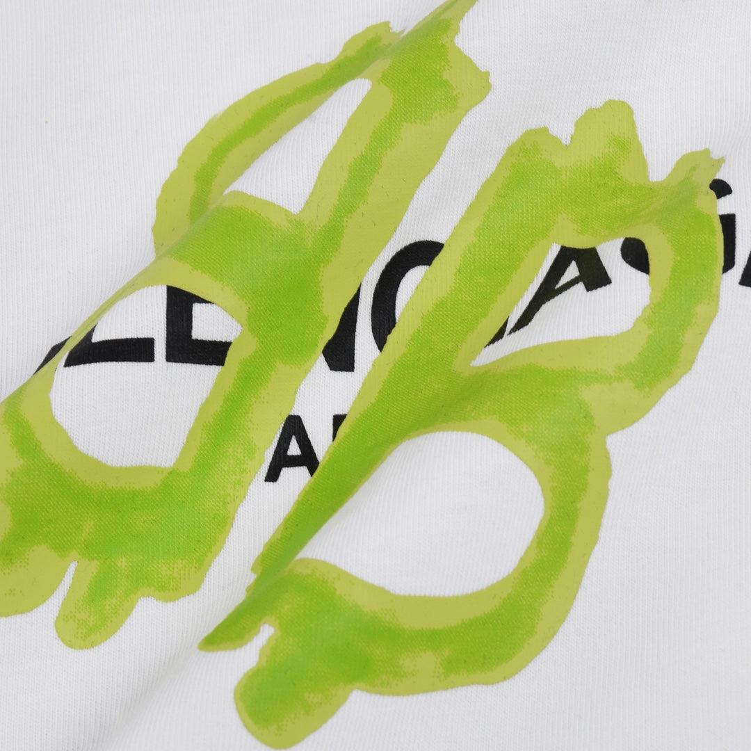 Balenciaga White & Green T-Shirt Without Collar - Banlieue91