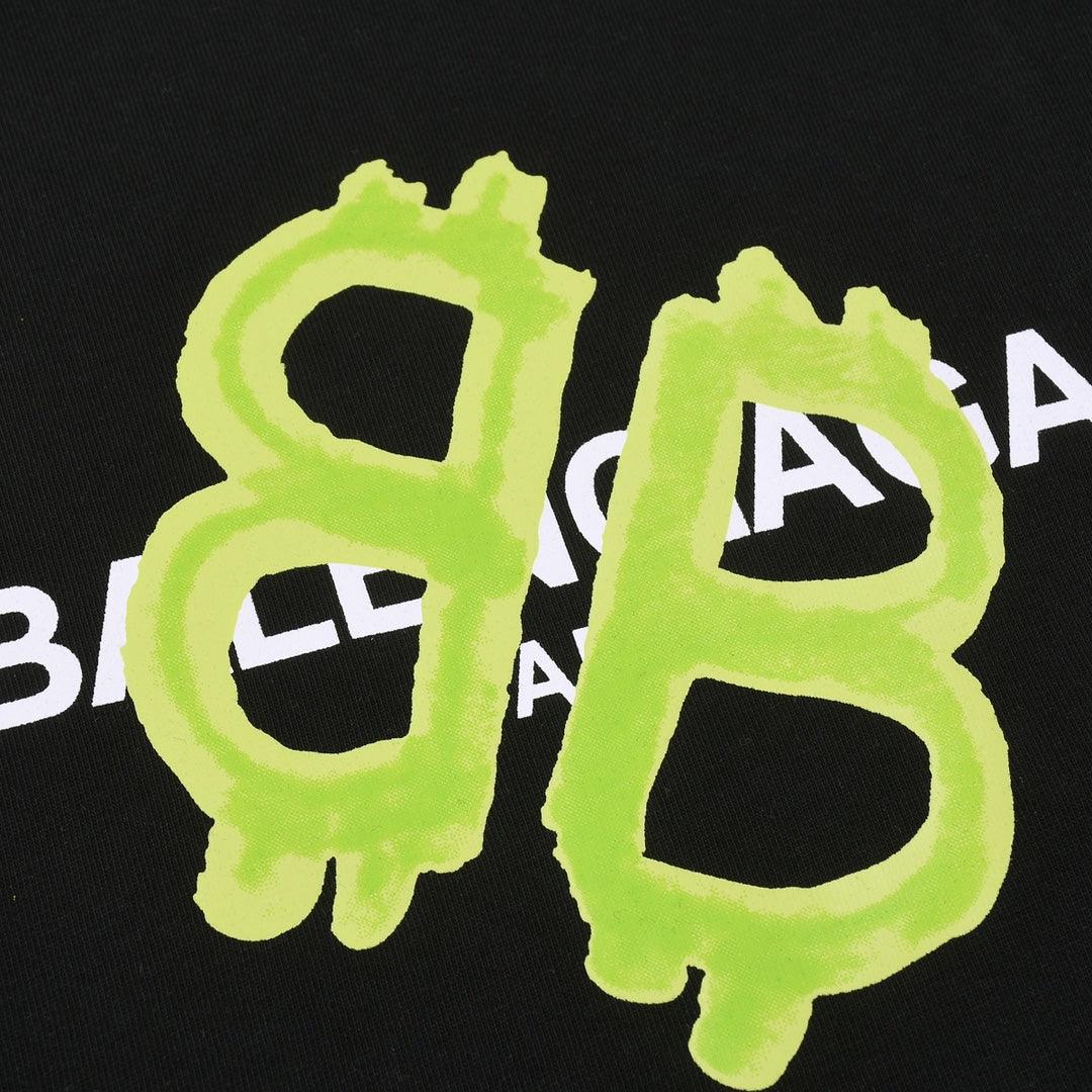 Balenciaga Black & Green T-Shirt Without Collar - Banlieue91