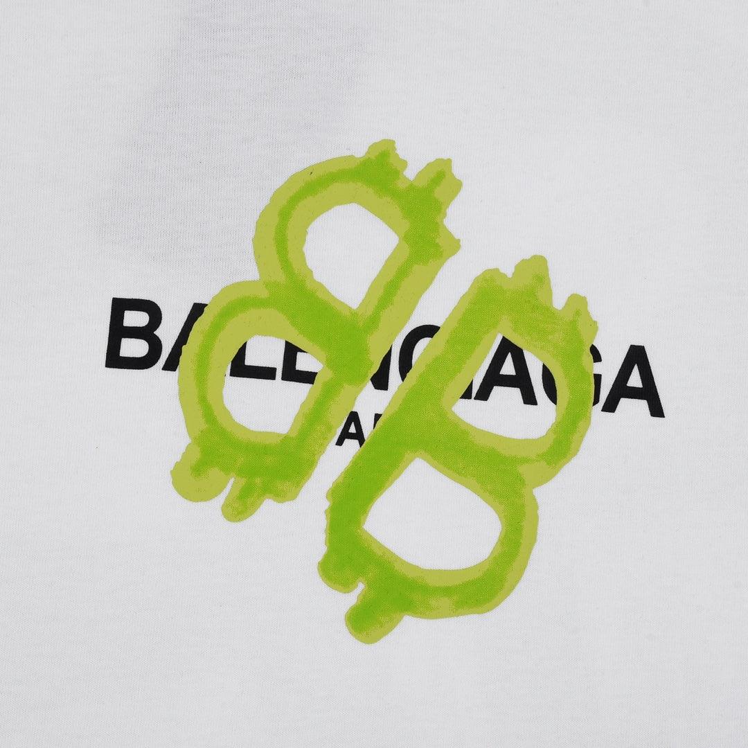 Balenciaga White & Green T-Shirt Without Collar - Banlieue91