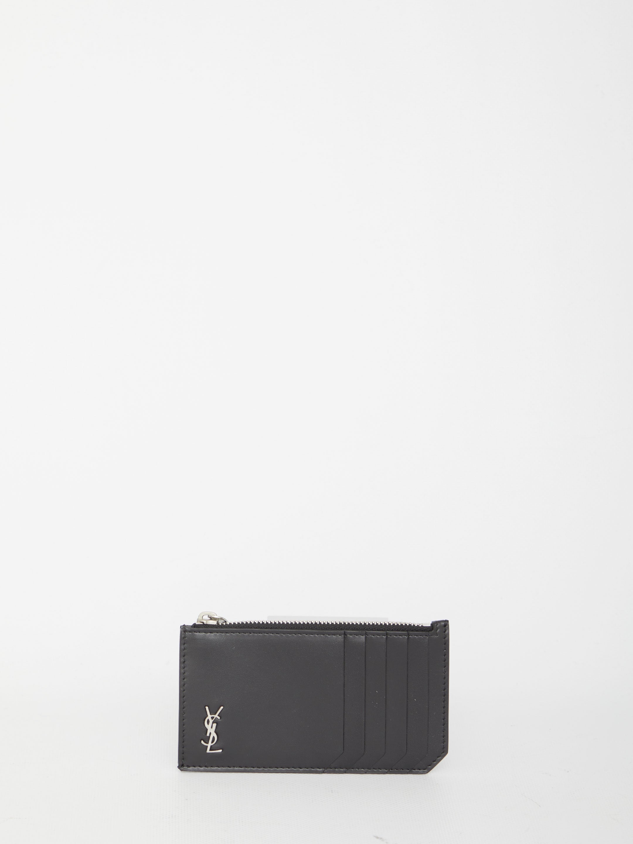SAINT LAURENT Leather Card Holder with Logo Plaque - Mini - Banlieue91 -