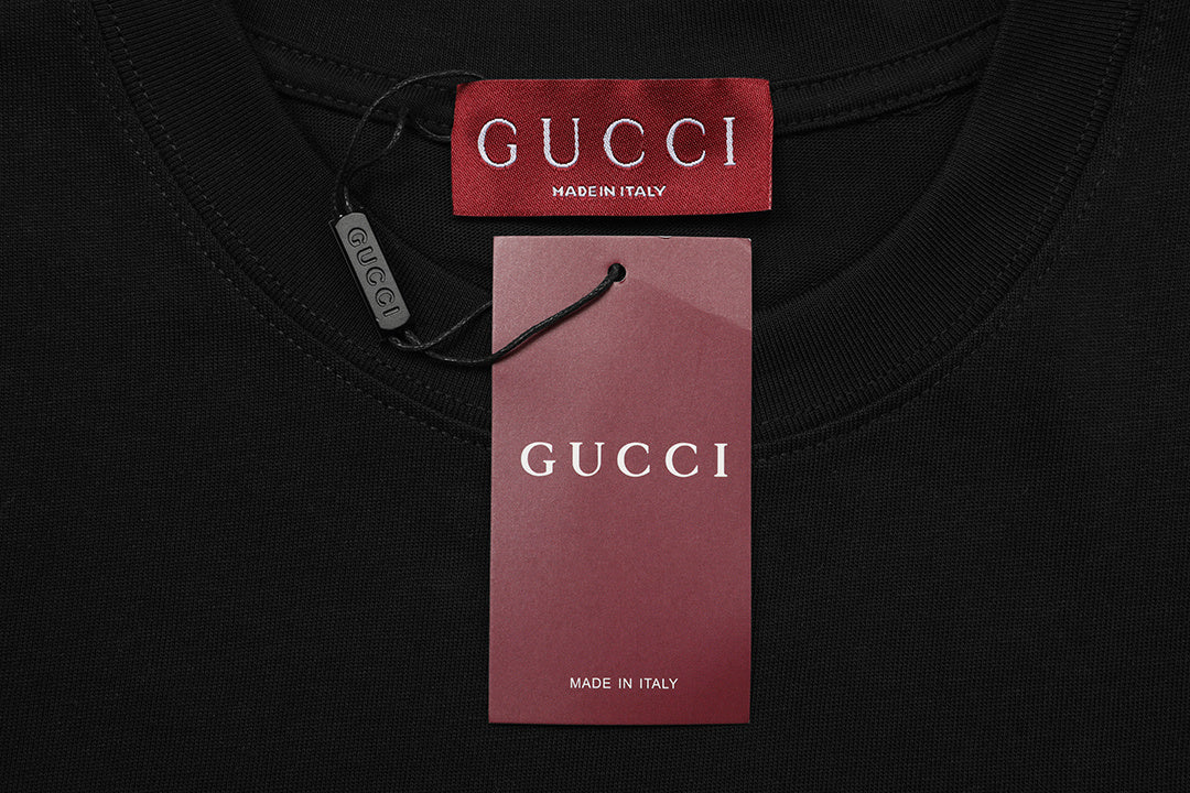 Close-up of Gucci T-Shirt Without Collar 'Black’ fabric, highlighting the premium cotton material and relaxed fit.