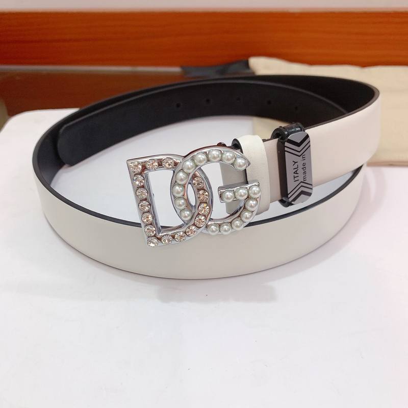 Dolce Gabbana Calfskin belt with bejeweled DG logo 'White' - Banlieue91