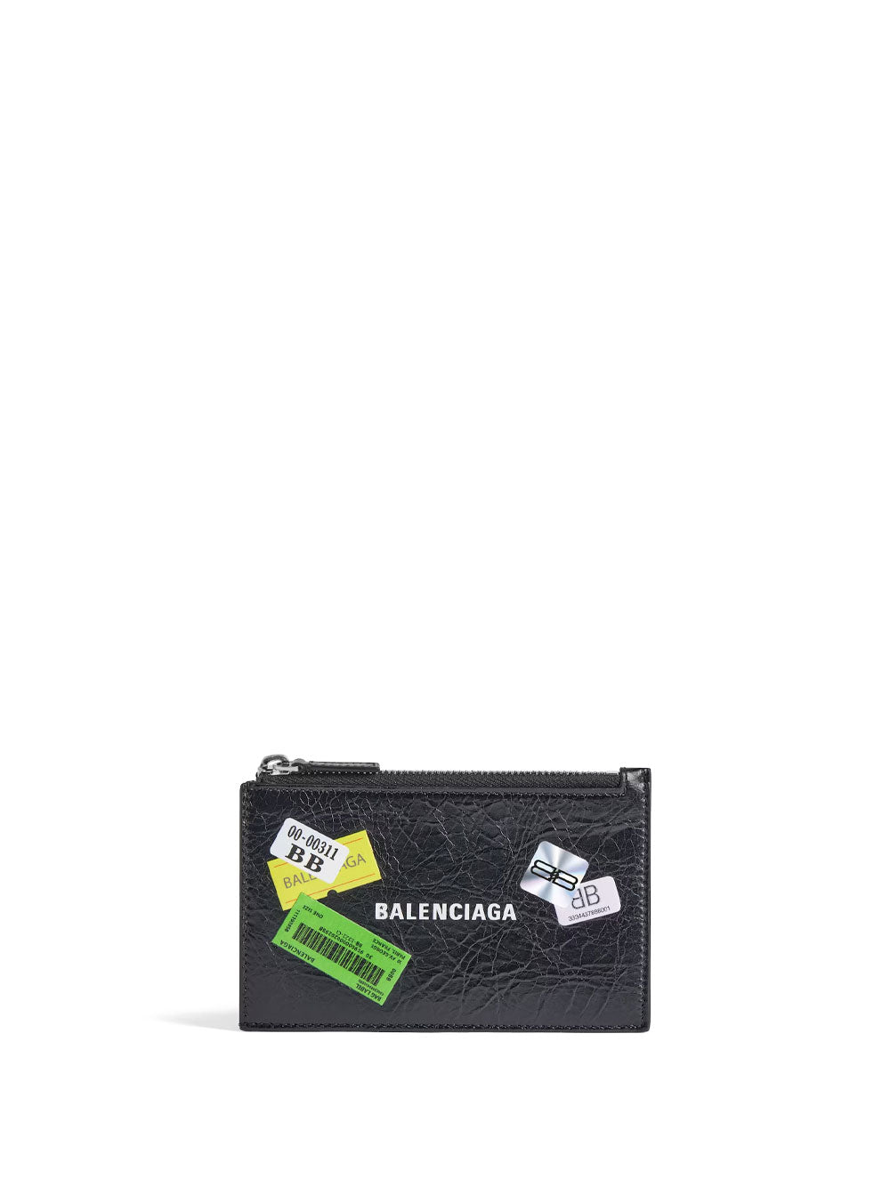 BALENCIAGA Mini Coin and Card Holder in Arena Leather with Multicolor Printed Stickers - Banlieue91 -