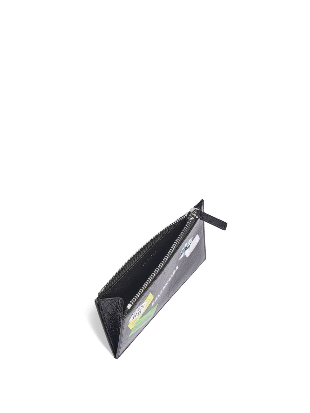 BALENCIAGA Mini Coin and Card Holder in Arena Leather with Multicolor Printed Stickers - Banlieue91 -