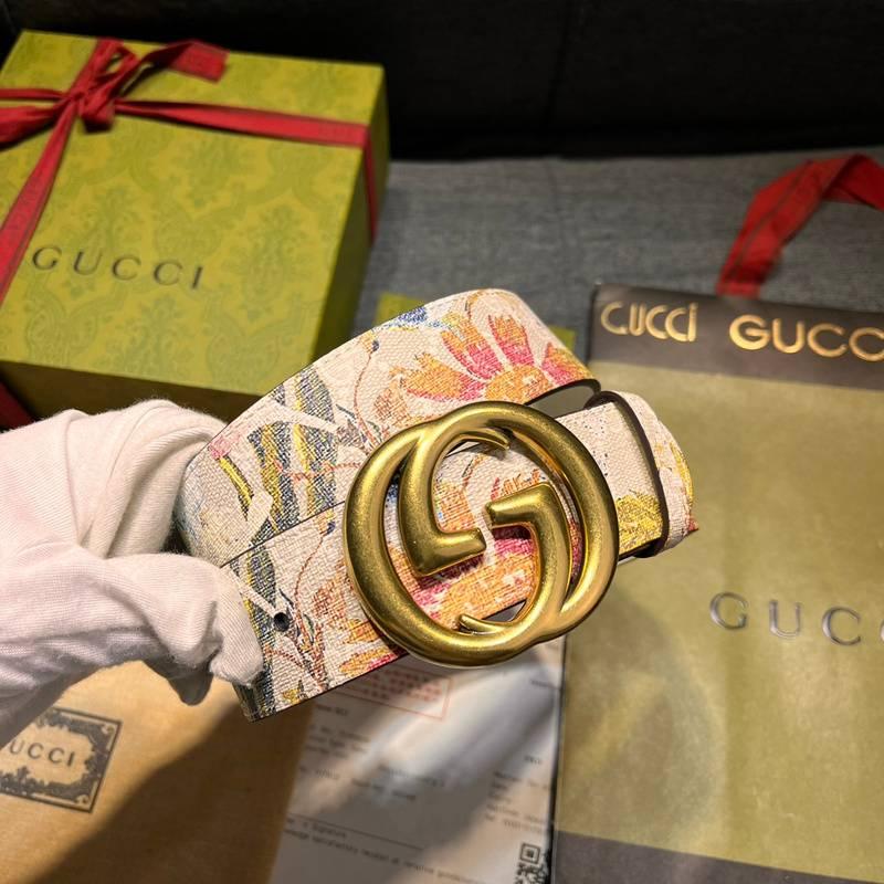 Gucci Guccissima Leather Floral Print Double Gold G Buckle Woman Belt 'Multicolor' - Banlieue91