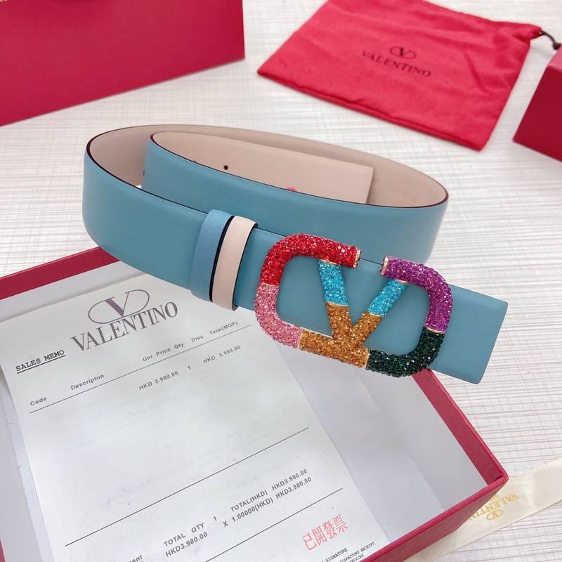 VALENTINO GARAVANI V logo Rainbow Reversible Leather Belt 'Beige/Sky Blue' - Banlieue91