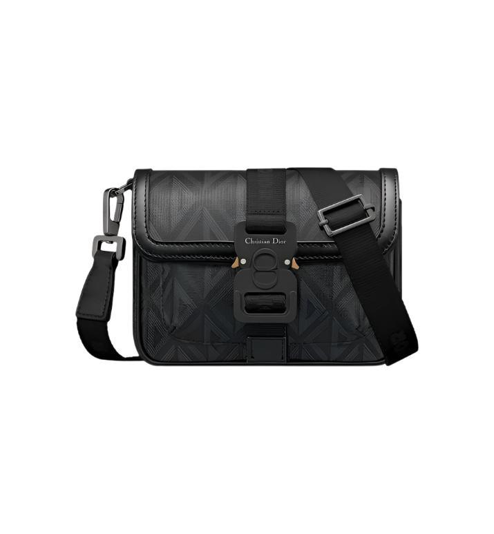 Mini Dior Hit the Road Messenger Bag with Flap Black Coated Cotton Canvas with CD Diamond Print - Banlieue91