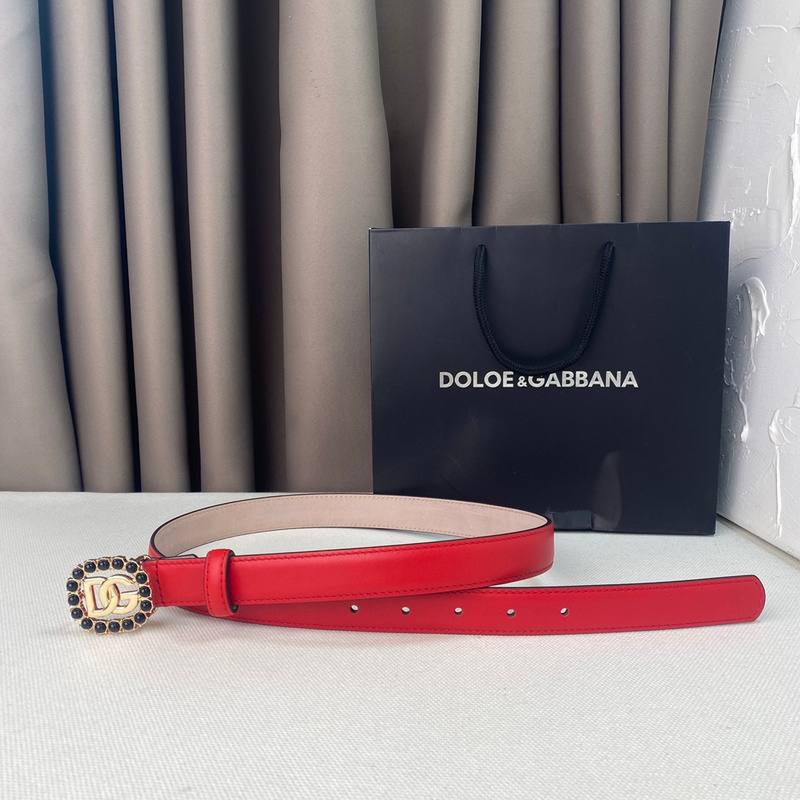 Dolce Gabbana Women Calfskin belt with bejeweled DG logo 'Red' - Banlieue91