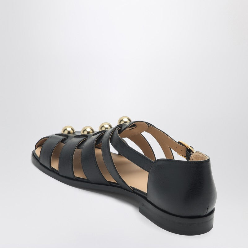 Valentino Garavani Black Leather Fisherman Sandals With Studs - Banlieue91 -