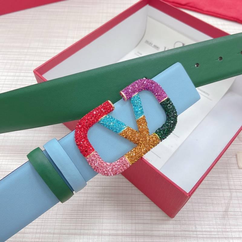 VALENTINO GARAVANI V logo Rainbow Reversible Leather Belt 'Sky Blue/Green' - Banlieue91