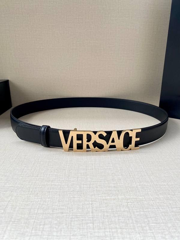 Versace Women's Leather Logo Decorated Buckle Belt - Banlieue91