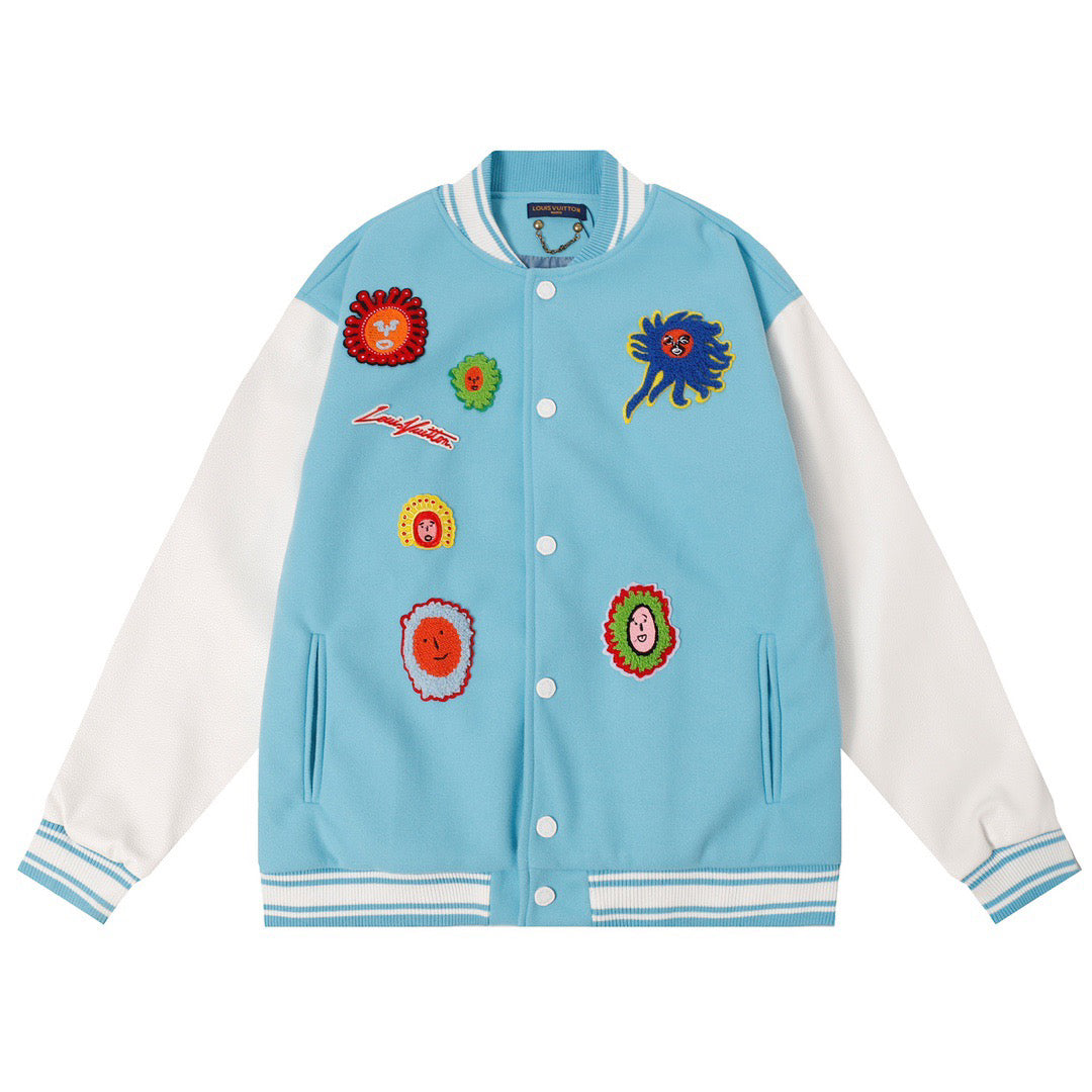 Louis Vuitton LV x YK Embroidered Faces Varsity Blouson 'South sea' - Banlieue91