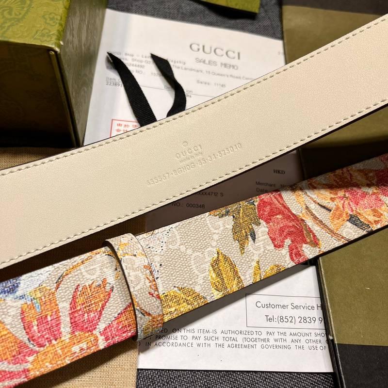 Gucci Guccissima Leather Floral Print Double Gold G Buckle Woman Belt 'Multicolor' - Banlieue91