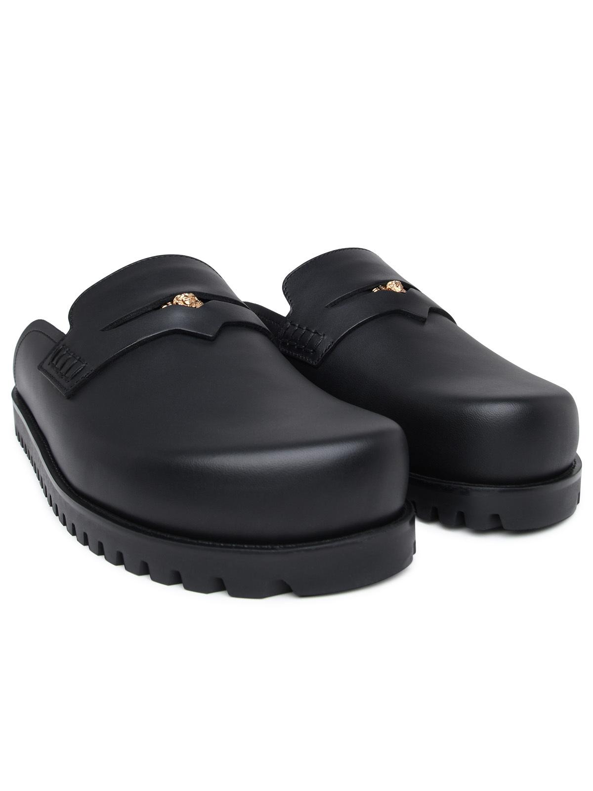 Versace Black Lear Slippers - Banlieue91 -