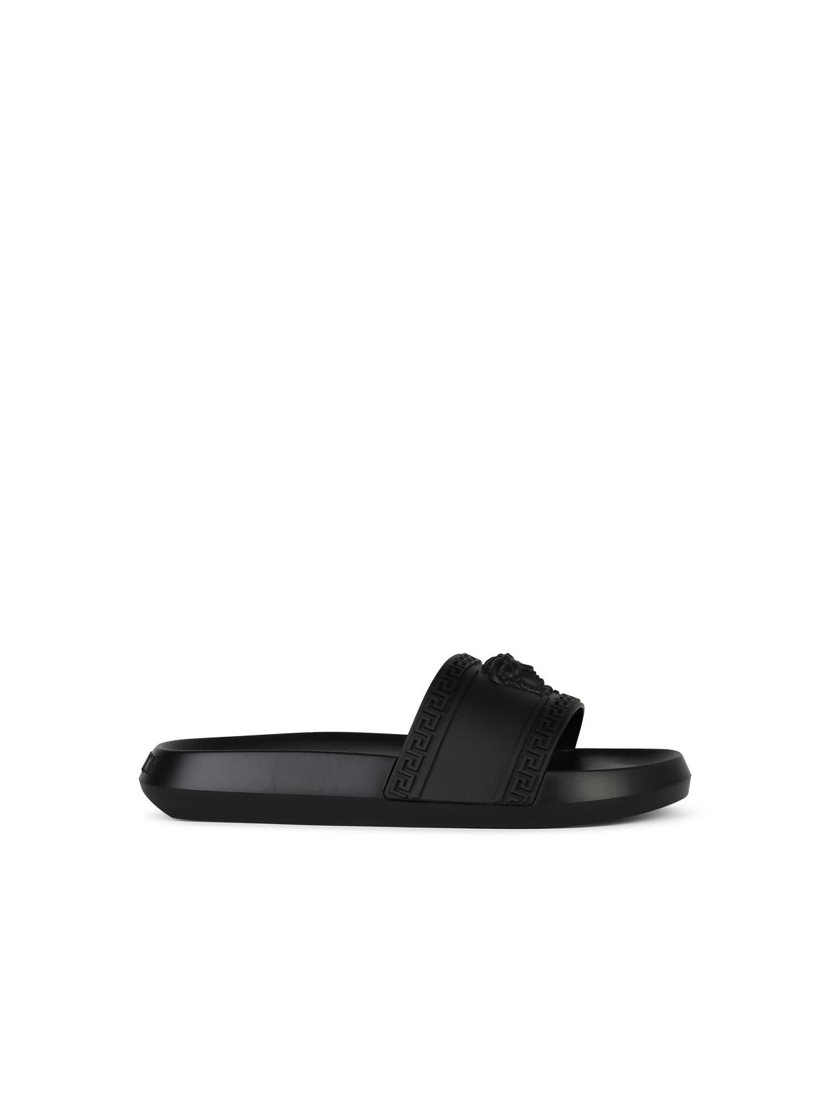 Versace Black Rubber Slippers - Banlieue91 -