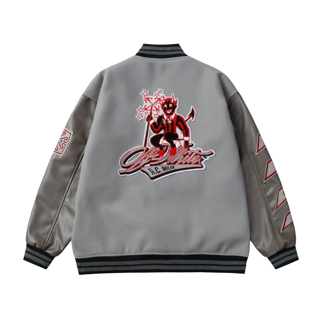 AC Milan Off-White Gray Varsity Wool Jacket - Banlieue91 -