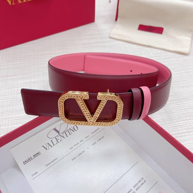 Valentino V logo Hammered Buckle Reversible Wide Signature Belt 'Red/Pink' - Banlieue91