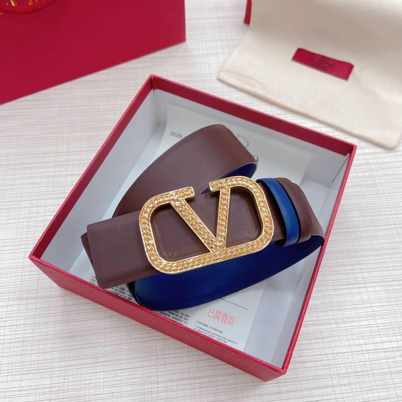 Valentino V logo Hammered Buckle Reversible Wide Signature Belt 'Brown/Blue' - Banlieue91