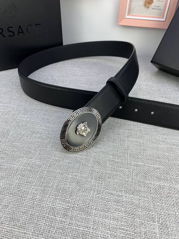 Versace Black Leather Vitello Belt Silver Medallion Buckle - Banlieue91